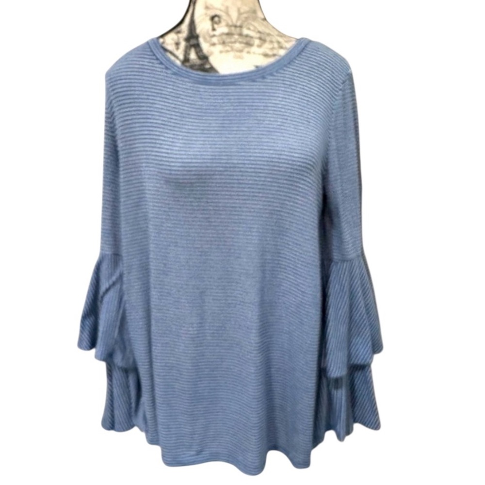Altar’d State Blue Bell Sleeve Striped Tunic Top Boho Coastal Medium - Picture 2 of 6